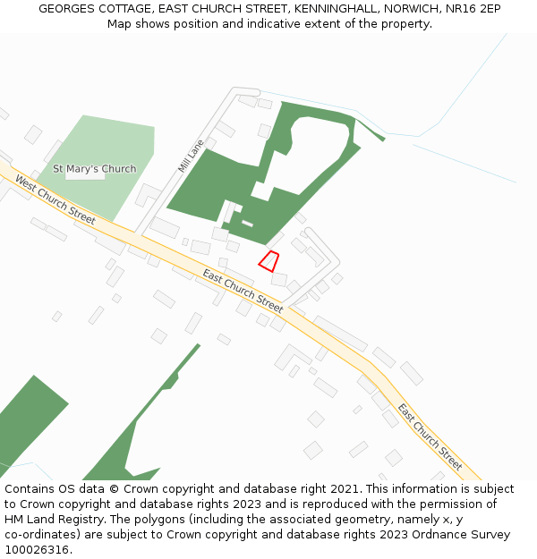 GEORGES COTTAGE, EAST CHURCH STREET, KENNINGHALL, NORWICH, NR16 2EP: Location map and indicative extent of plot