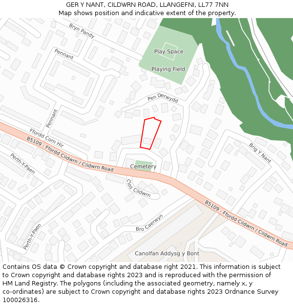 GER Y NANT, CILDWRN ROAD, LLANGEFNI, LL77 7NN: Location map and indicative extent of plot