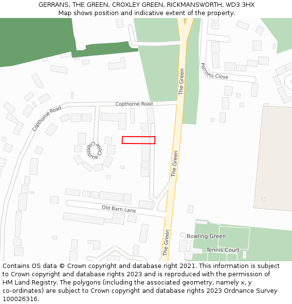 GERRANS, THE GREEN, CROXLEY GREEN, RICKMANSWORTH, WD3 3HX: Location map and indicative extent of plot