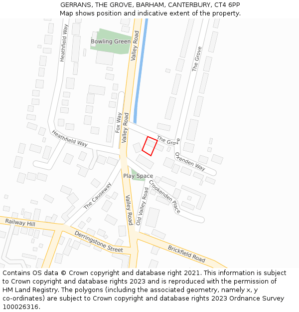 GERRANS, THE GROVE, BARHAM, CANTERBURY, CT4 6PP: Location map and indicative extent of plot