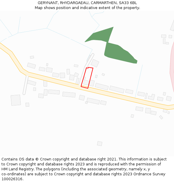 GERYNANT, RHYDARGAEAU, CARMARTHEN, SA33 6BL: Location map and indicative extent of plot