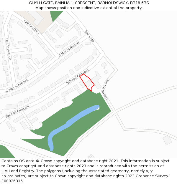 GHYLLI GATE, RAINHALL CRESCENT, BARNOLDSWICK, BB18 6BS: Location map and indicative extent of plot