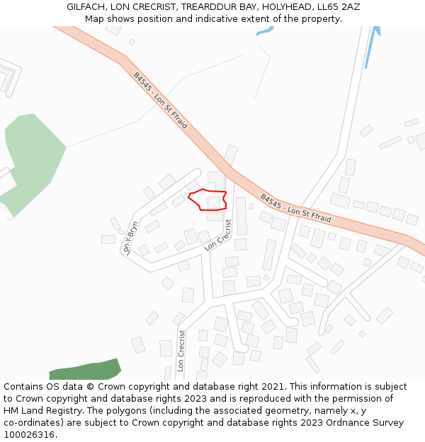 GILFACH, LON CRECRIST, TREARDDUR BAY, HOLYHEAD, LL65 2AZ: Location map and indicative extent of plot