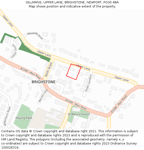 GILLMANS, UPPER LANE, BRIGHSTONE, NEWPORT, PO30 4BA: Location map and indicative extent of plot