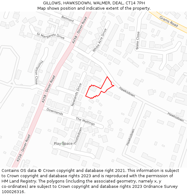 GILLOWS, HAWKSDOWN, WALMER, DEAL, CT14 7PH: Location map and indicative extent of plot