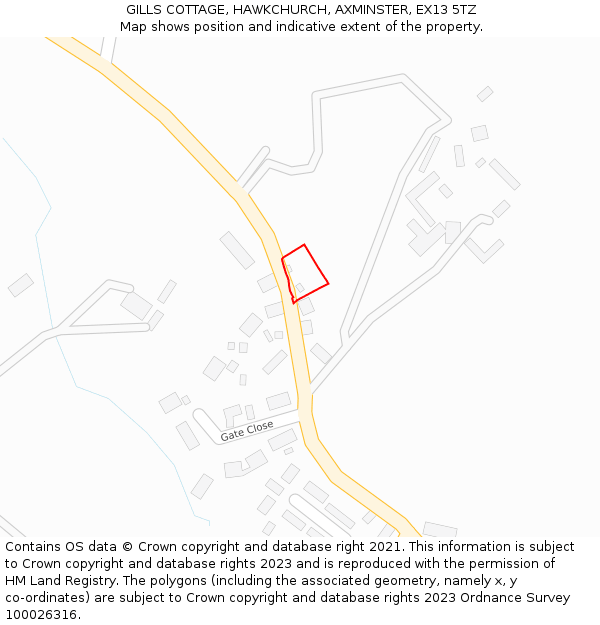 GILLS COTTAGE, HAWKCHURCH, AXMINSTER, EX13 5TZ: Location map and indicative extent of plot