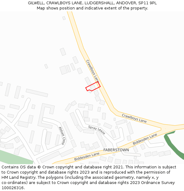 GILWELL, CRAWLBOYS LANE, LUDGERSHALL, ANDOVER, SP11 9PL: Location map and indicative extent of plot