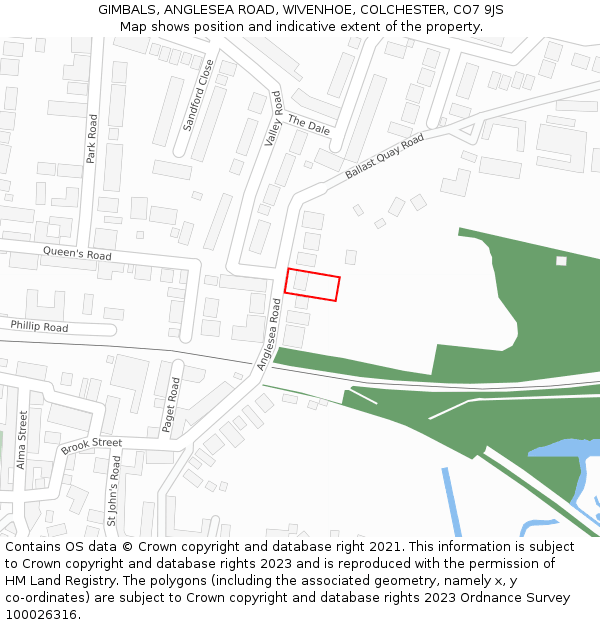 GIMBALS, ANGLESEA ROAD, WIVENHOE, COLCHESTER, CO7 9JS: Location map and indicative extent of plot