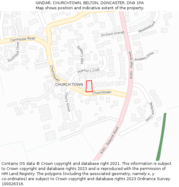 GINDAR, CHURCHTOWN, BELTON, DONCASTER, DN9 1PA: Location map and indicative extent of plot