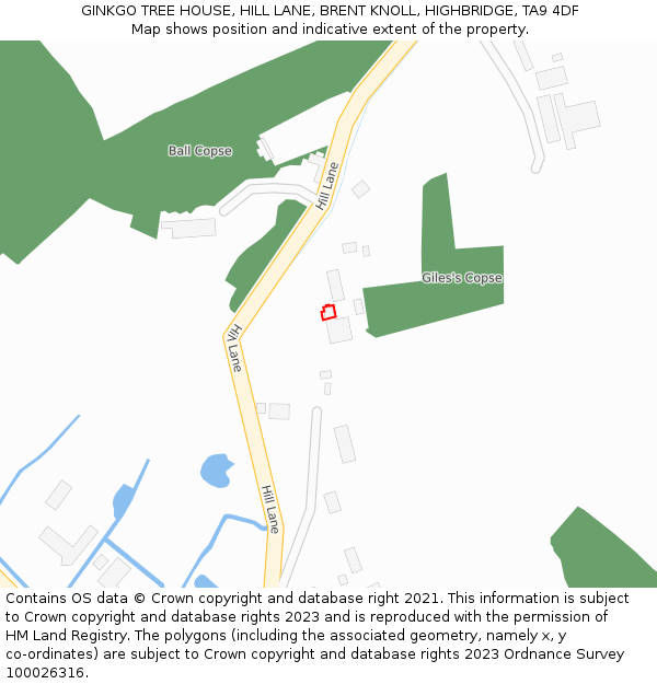 GINKGO TREE HOUSE, HILL LANE, BRENT KNOLL, HIGHBRIDGE, TA9 4DF: Location map and indicative extent of plot