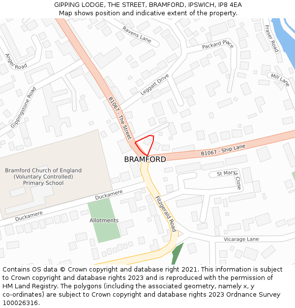 GIPPING LODGE, THE STREET, BRAMFORD, IPSWICH, IP8 4EA: Location map and indicative extent of plot