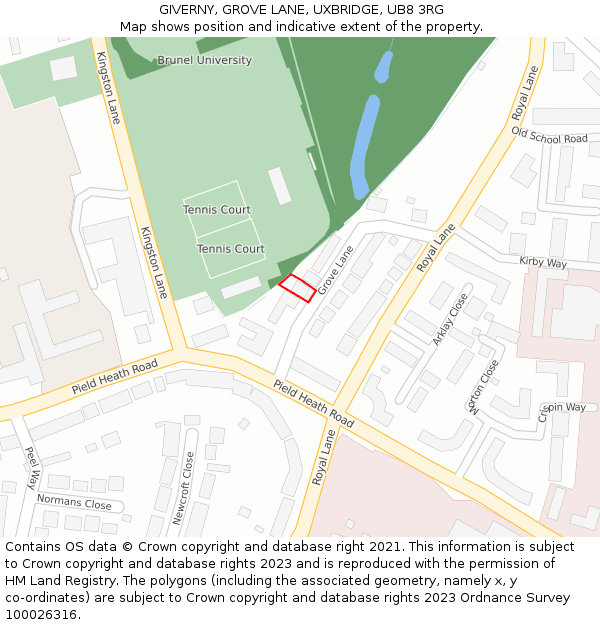 GIVERNY, GROVE LANE, UXBRIDGE, UB8 3RG: Location map and indicative extent of plot