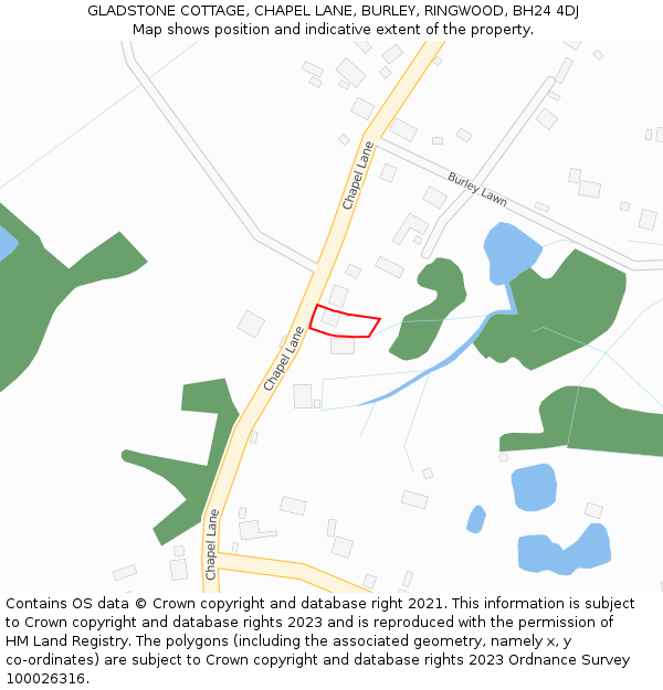 GLADSTONE COTTAGE, CHAPEL LANE, BURLEY, RINGWOOD, BH24 4DJ: Location map and indicative extent of plot