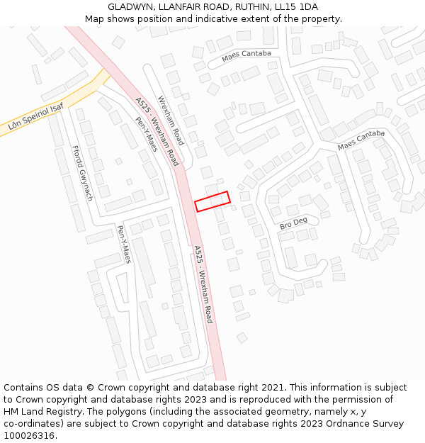 GLADWYN, LLANFAIR ROAD, RUTHIN, LL15 1DA: Location map and indicative extent of plot