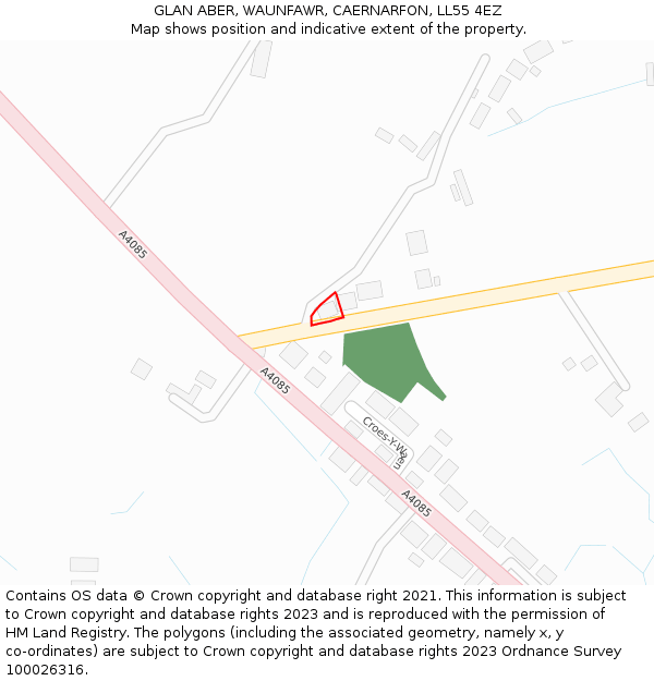 GLAN ABER, WAUNFAWR, CAERNARFON, LL55 4EZ: Location map and indicative extent of plot