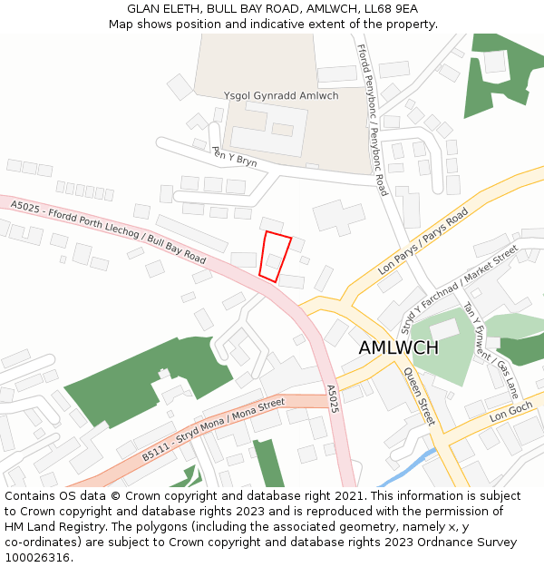 GLAN ELETH, BULL BAY ROAD, AMLWCH, LL68 9EA: Location map and indicative extent of plot