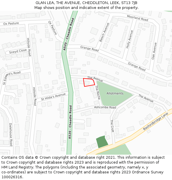 GLAN LEA, THE AVENUE, CHEDDLETON, LEEK, ST13 7JB: Location map and indicative extent of plot