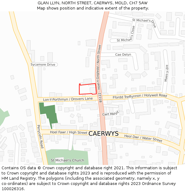 GLAN LLYN, NORTH STREET, CAERWYS, MOLD, CH7 5AW: Location map and indicative extent of plot