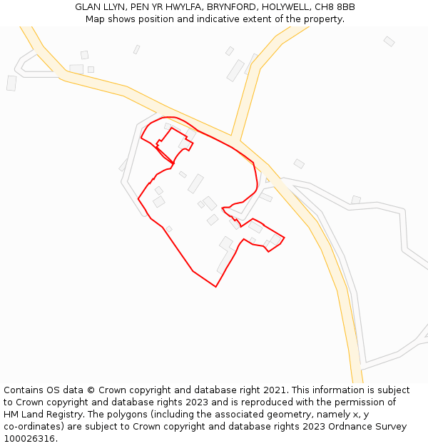 GLAN LLYN, PEN YR HWYLFA, BRYNFORD, HOLYWELL, CH8 8BB: Location map and indicative extent of plot