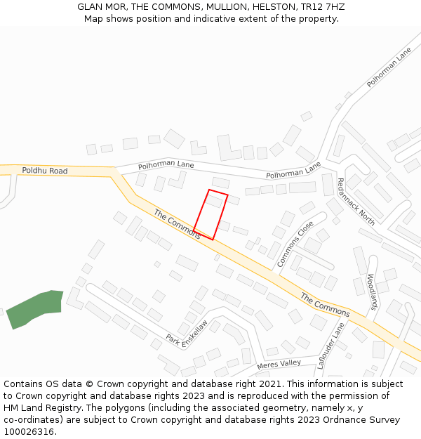 GLAN MOR, THE COMMONS, MULLION, HELSTON, TR12 7HZ: Location map and indicative extent of plot