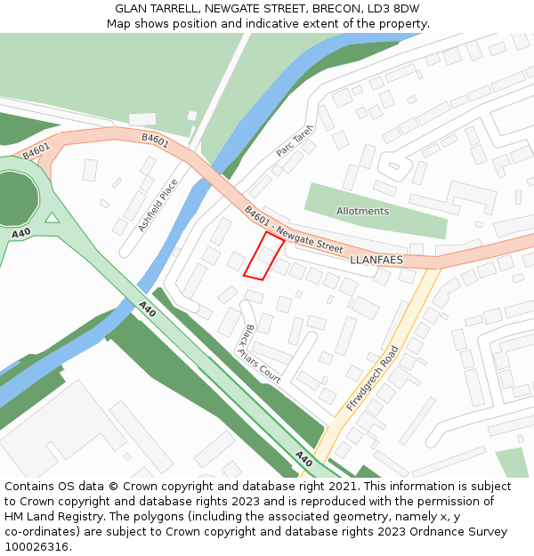 GLAN TARRELL, NEWGATE STREET, BRECON, LD3 8DW: Location map and indicative extent of plot