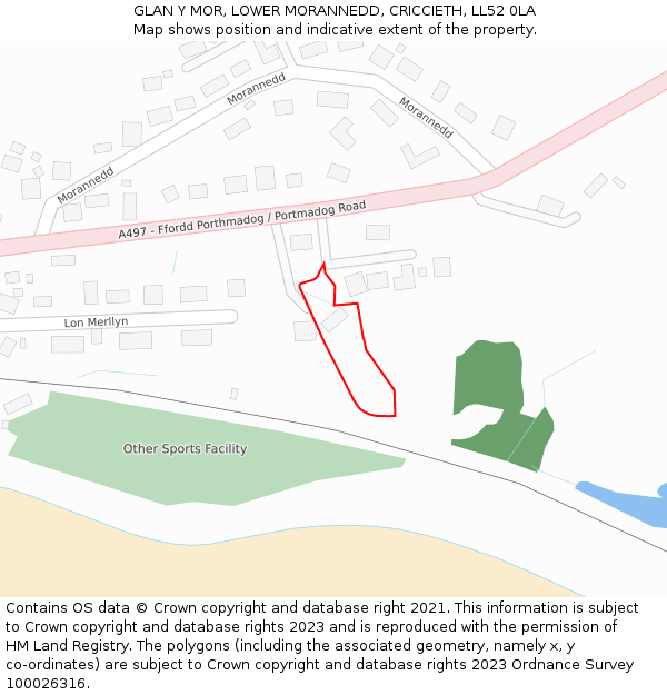 GLAN Y MOR, LOWER MORANNEDD, CRICCIETH, LL52 0LA: Location map and indicative extent of plot