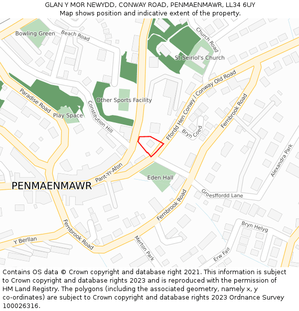 GLAN Y MOR NEWYDD, CONWAY ROAD, PENMAENMAWR, LL34 6UY: Location map and indicative extent of plot