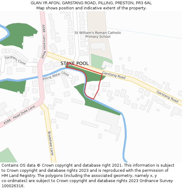 GLAN YR AFON, GARSTANG ROAD, PILLING, PRESTON, PR3 6AL: Location map and indicative extent of plot