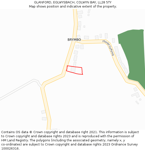 GLANFORD, EGLWYSBACH, COLWYN BAY, LL28 5TY: Location map and indicative extent of plot