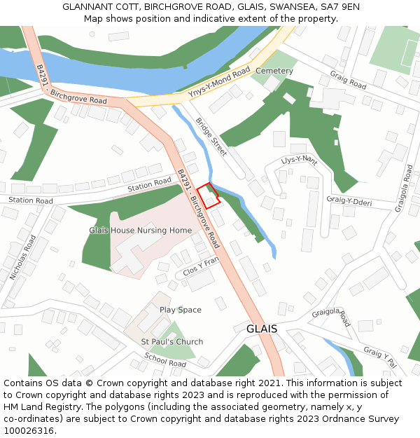 GLANNANT COTT, BIRCHGROVE ROAD, GLAIS, SWANSEA, SA7 9EN: Location map and indicative extent of plot