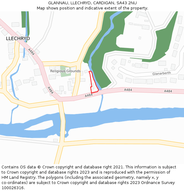 GLANNAU, LLECHRYD, CARDIGAN, SA43 2NU: Location map and indicative extent of plot