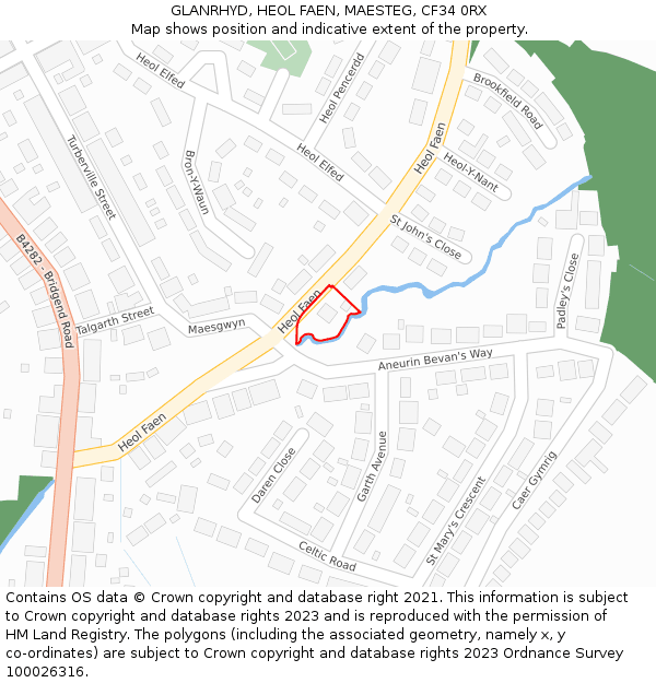 GLANRHYD, HEOL FAEN, MAESTEG, CF34 0RX: Location map and indicative extent of plot