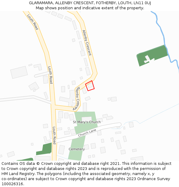 GLARAMARA, ALLENBY CRESCENT, FOTHERBY, LOUTH, LN11 0UJ: Location map and indicative extent of plot