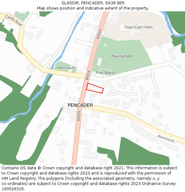 GLASDIR, PENCADER, SA39 9ER: Location map and indicative extent of plot
