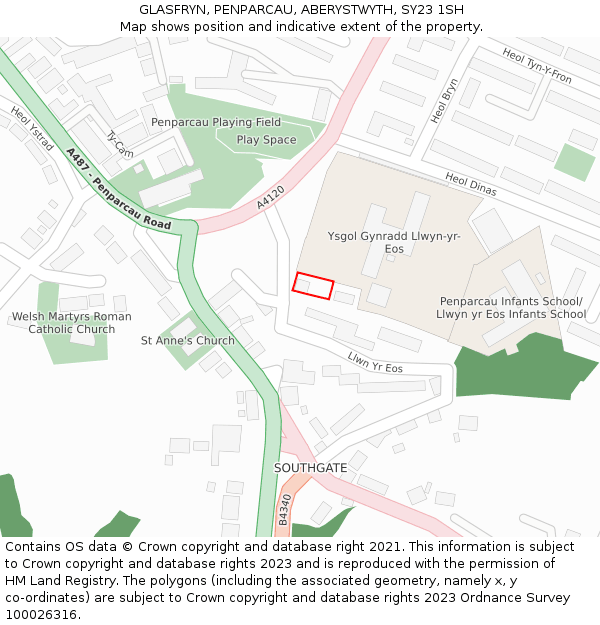 GLASFRYN, PENPARCAU, ABERYSTWYTH, SY23 1SH: Location map and indicative extent of plot