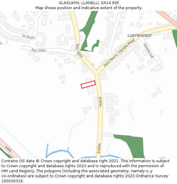 GLASLWYN, LLANELLI, SA14 9SF: Location map and indicative extent of plot