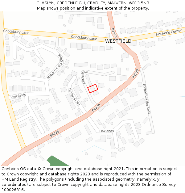 GLASLYN, CREDENLEIGH, CRADLEY, MALVERN, WR13 5NB: Location map and indicative extent of plot