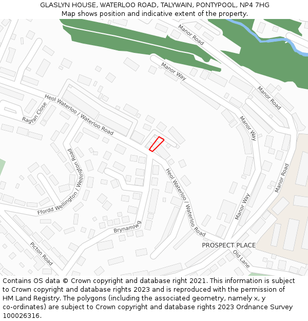 GLASLYN HOUSE, WATERLOO ROAD, TALYWAIN, PONTYPOOL, NP4 7HG: Location map and indicative extent of plot