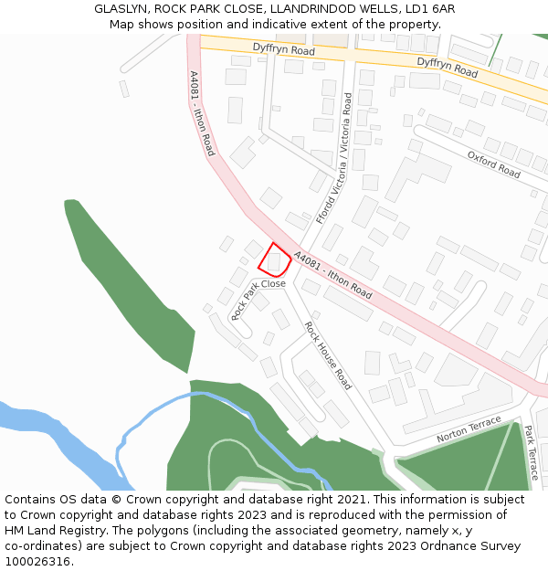 GLASLYN, ROCK PARK CLOSE, LLANDRINDOD WELLS, LD1 6AR: Location map and indicative extent of plot