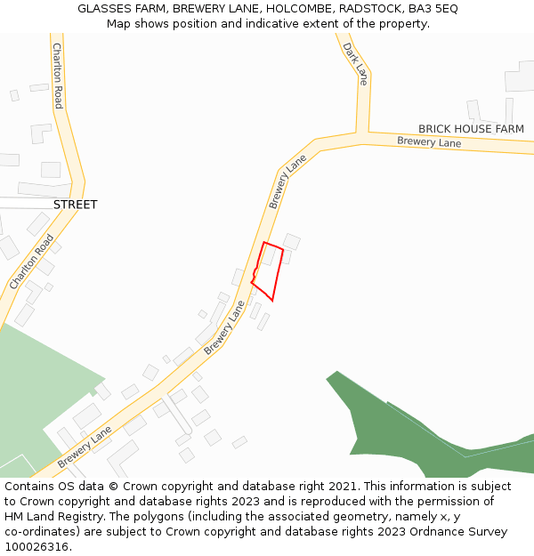 GLASSES FARM, BREWERY LANE, HOLCOMBE, RADSTOCK, BA3 5EQ: Location map and indicative extent of plot