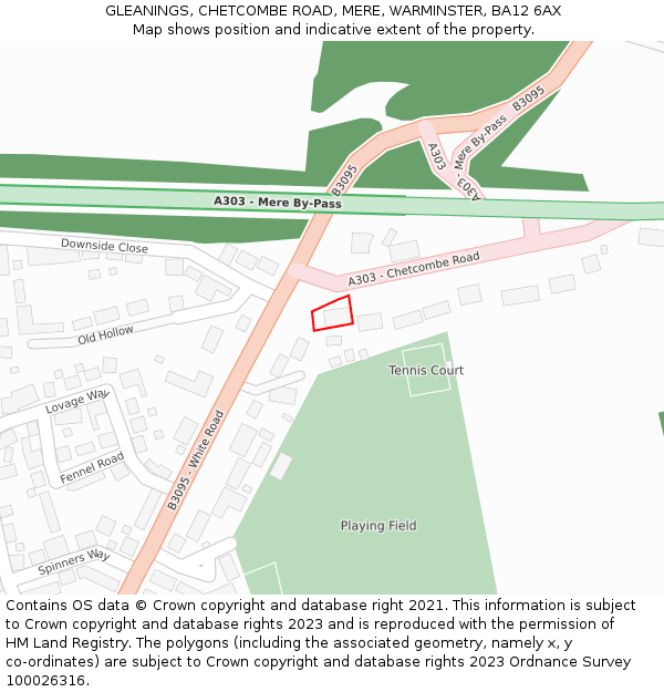 GLEANINGS, CHETCOMBE ROAD, MERE, WARMINSTER, BA12 6AX: Location map and indicative extent of plot