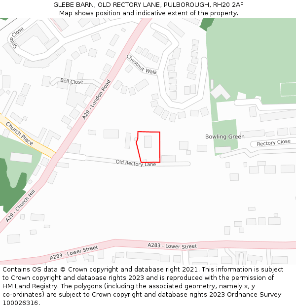 GLEBE BARN, OLD RECTORY LANE, PULBOROUGH, RH20 2AF: Location map and indicative extent of plot