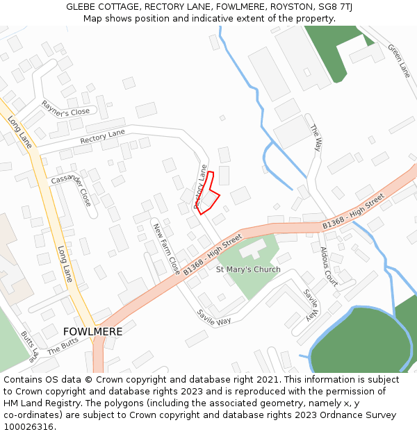 GLEBE COTTAGE, RECTORY LANE, FOWLMERE, ROYSTON, SG8 7TJ: Location map and indicative extent of plot