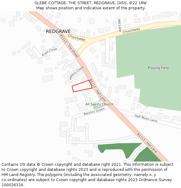 GLEBE COTTAGE, THE STREET, REDGRAVE, DISS, IP22 1RW: Location map and indicative extent of plot