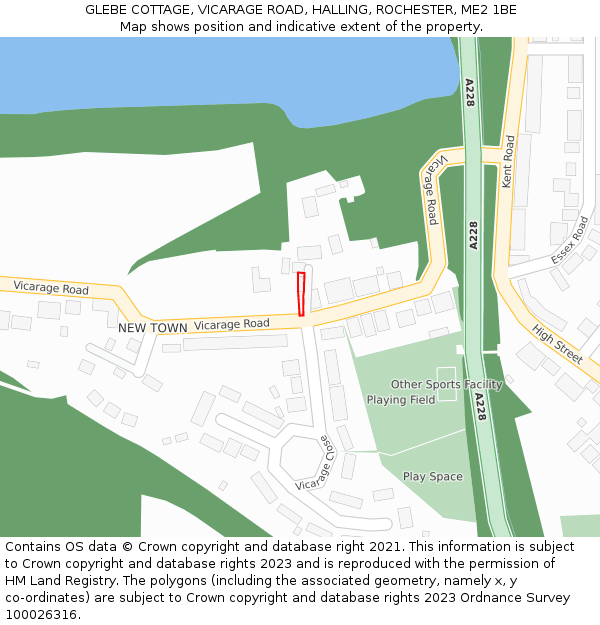 GLEBE COTTAGE, VICARAGE ROAD, HALLING, ROCHESTER, ME2 1BE: Location map and indicative extent of plot