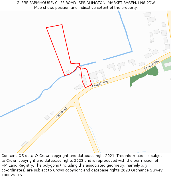 GLEBE FARMHOUSE, CLIFF ROAD, SPRIDLINGTON, MARKET RASEN, LN8 2DW: Location map and indicative extent of plot
