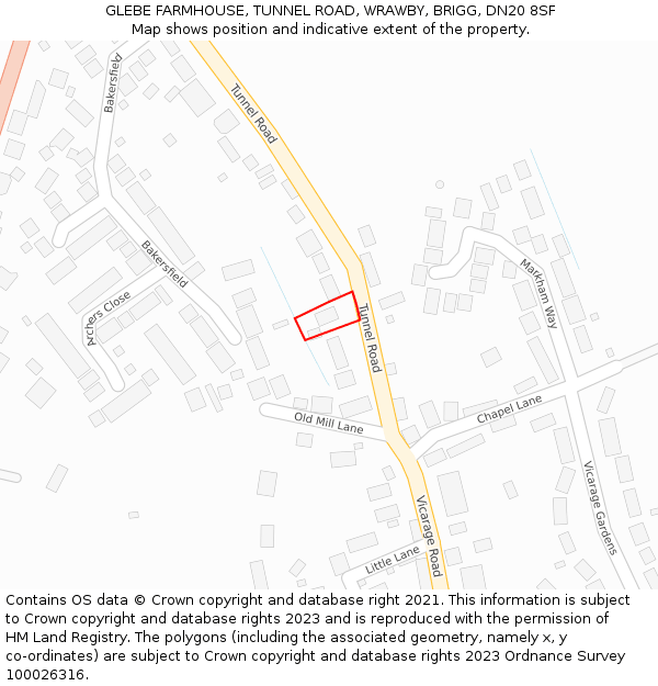 GLEBE FARMHOUSE, TUNNEL ROAD, WRAWBY, BRIGG, DN20 8SF: Location map and indicative extent of plot