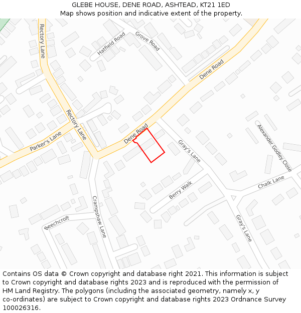 GLEBE HOUSE, DENE ROAD, ASHTEAD, KT21 1ED: Location map and indicative extent of plot