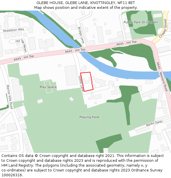 GLEBE HOUSE, GLEBE LANE, KNOTTINGLEY, WF11 8ET: Location map and indicative extent of plot