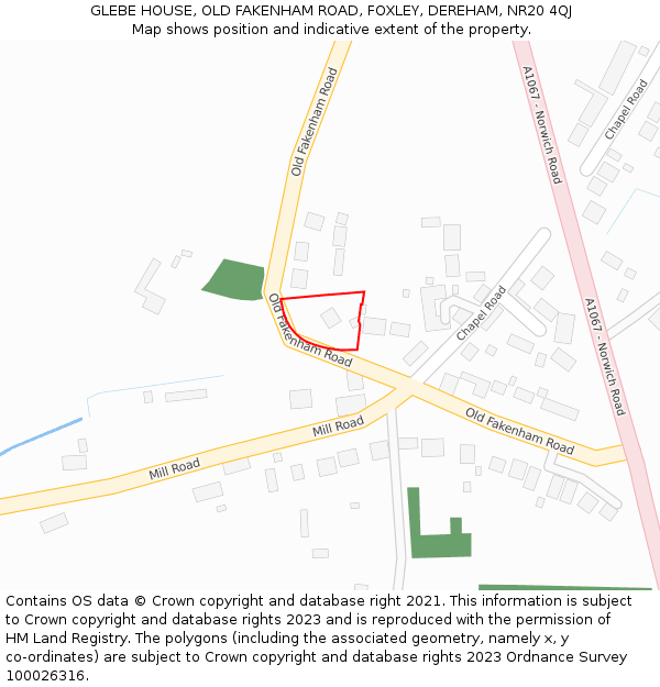 GLEBE HOUSE, OLD FAKENHAM ROAD, FOXLEY, DEREHAM, NR20 4QJ: Location map and indicative extent of plot